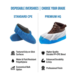 Home premium disposable shoe covers – heavy duty cpe & hq non slip overshoes (blue)