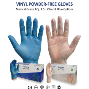 Home medical grade vinyl powder free gloves (aql 1.5) – clear & blue