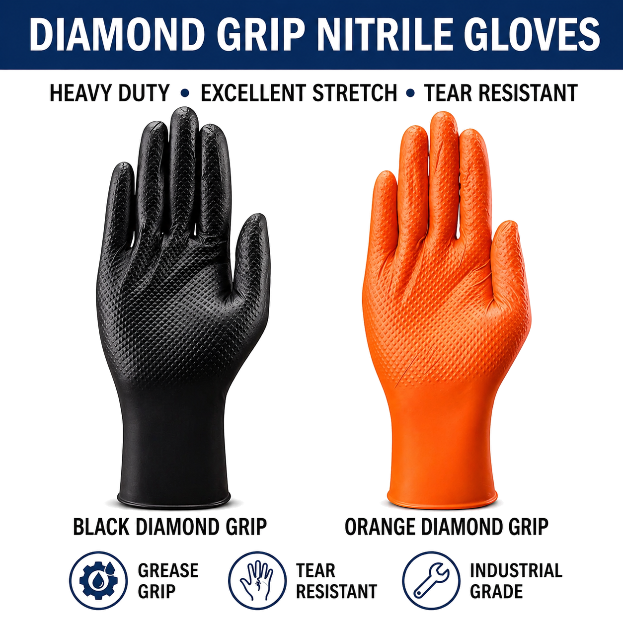 heavy duty diamond grip nitrile gloves – industrial grade black & orange heavy duty diamond grip nitrile gloves – industrial grade black & orange