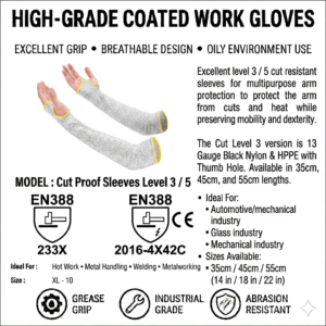 supreme ttf industrial cut resistant sleeves – level 3 & level 5 arm protection