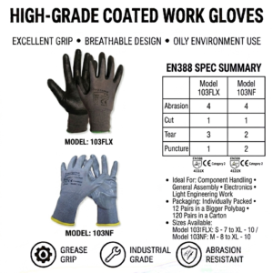 supreme ttf breathable nitrile foam work gloves – high grip precision & component handling