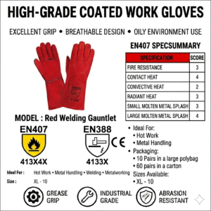 supreme ttf professional red leather welding gauntlets – 14.5" heat resistant protection