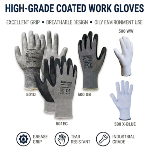 supreme high dexterity cut resistant work gloves level 5/d pu coated (glass & metal handling)