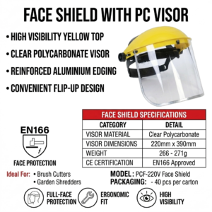 professional clear polycarbonate face shield – high visibility flip up safety visor (en166)