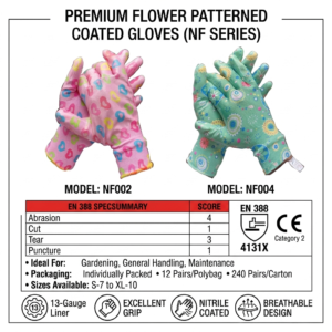 Home floral patterned nitrile palm gardening gloves high grip & comfort | nf002 & nf004